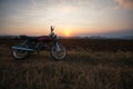 The motobike on the field, sunset in country and beatyful cloud on sky Dalat city - in LamDong- VietNam