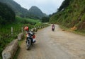 A motobike on rural road with moutain background in Moc Chau