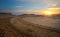 Motocross and auto sport track with sunset sky background. Royalty Free Stock Photo