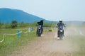 Motocross biker racer looking for his teammate Royalty Free Stock Photo