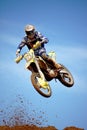 Motocross dirtbike in the air Royalty Free Stock Photo