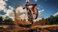 Motocross driver jumping over obstacle created with Generative AI