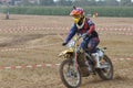 Motocross driver with mounted helmet camera