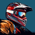 Motocross Helmet Vector Illustration In Woodcut Style