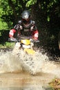 Motocross men, Enduro ride through water splashing in canals,