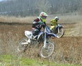 Motocross: passing a bend Royalty Free Stock Photo