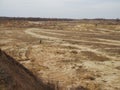 Motocross. People On Motorbikes In Sand Desert Nature On Start Line. Row Of Motorcycles On Sand Royalty Free Stock Photo