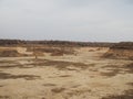 Motocross. People On Motorbikes In Sand Desert Nature On Start Line. Row Of Motorcycles On Sand Royalty Free Stock Photo