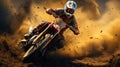 Motocross racing, Dirt track action, High-speed jumps, Dusty adrenaline, Motorbike close-ups, Extreme racing Royalty Free Stock Photo