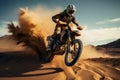 Motocross rider on a desert race, extreme sport, rear view