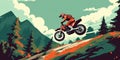 Racer on a motorcycle does a stunt jump. Supercross, motocross, high speed. Sports concept. Digital art. comic book style AI