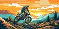 Racer on a motorcycle does a stunt jump. Supercross, motocross, high speed. Sports concept. Digital art. comic book style AI