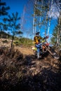 Motocross in wood track Royalty Free Stock Photo