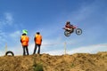 Motocyclist jumps Royalty Free Stock Photo