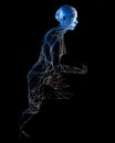 Motor activity, sports, exercise, running. Running woman profile view, abstract figure. Energy and strength