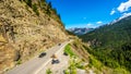 Motor Bikes and Fast Cars driving Highway 99, also called The Duffey Lake Road Royalty Free Stock Photo