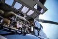 Motor of black with gray stripes bell 407 helicopter. Royalty Free Stock Photo