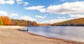 Motor boat and Fall colors Lake Taghkanic