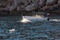 Motor boat at sea in evening time