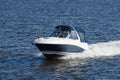 Motor boat, white trail on water Royalty Free Stock Photo