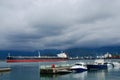 Motor boats and cargo ships at Batumi sea port,Georgia Royalty Free Stock Photo