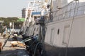 Motor boats for fishing moored at the port Royalty Free Stock Photo