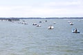 Motor boats moored in the sea