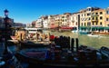 Motor boats parking in Grand Canal in Venice Royalty Free Stock Photo