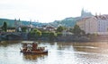 Motor boats in the Vlatva river, Prague Czech. Royalty Free Stock Photo
