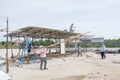 labor build temporary houses in construction site.