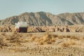 Motor Coach RV California Desert Boondocking Dry Camping Royalty Free Stock Photo