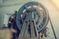 Motor driven with sling cable and wheel in control room Royalty Free Stock Photo