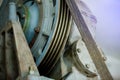 Motor driven with sling cable and wheel in control room Royalty Free Stock Photo