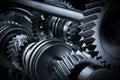 Motor, engine close-up. Gears, cogwheels, real engine elements Royalty Free Stock Photo