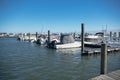 Motor fishing boats at the pier in the bay of the Atlantic Ocean Royalty Free Stock Photo