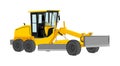 Motor grader. Road grader vector illustration isolated on white. Earth moving machine. Leveling ground on construction site.