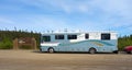 A motor home parked at the beginning of the road leading to prudhoe bay