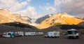 Motor homes parked beside a famous icefield in canada