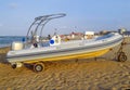 Motor lifeboat on the beach Royalty Free Stock Photo