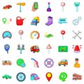 Motor lorry icons set, cartoon style