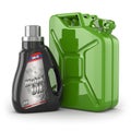 Motor oil canister and jerrycan of petrol or gas. Royalty Free Stock Photo