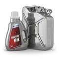 Motor oil canister and jerrycan of petrol or gas. Royalty Free Stock Photo