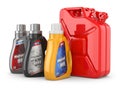 Motor oil canister and jerrycan of petrol or gas. Royalty Free Stock Photo