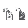 Motor oil line and glyph icon, auto and repair, oil canister sign, vector graphics, a linear pattern on a white