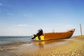 Motor rescue boat on the beach in sunny weather Royalty Free Stock Photo