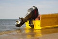 Motor rescue boat on the beach in sunny weather Royalty Free Stock Photo