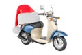 Motor scooter with Christmas Santa hat. 3D rendering