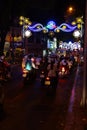 Motor scooters and lights for Tet Lunar New Year Royalty Free Stock Photo