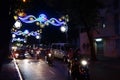 Motor scooters and lights for Tet Lunar New Year Royalty Free Stock Photo