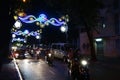 Motor scooters and lights for Tet Lunar New Year Royalty Free Stock Photo